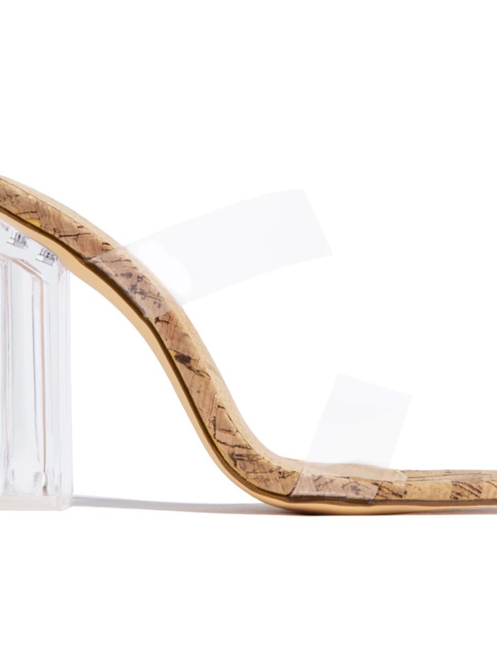 Clear Strap Cork Block Heel Sandal - Nude/Clear - Picture 3 of 3